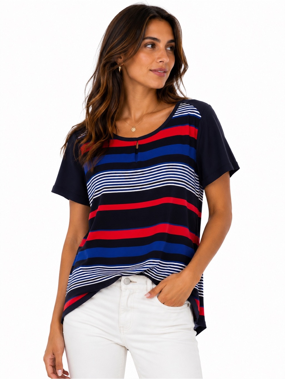 Chaus striped short sleeved hi-low top, Size XL